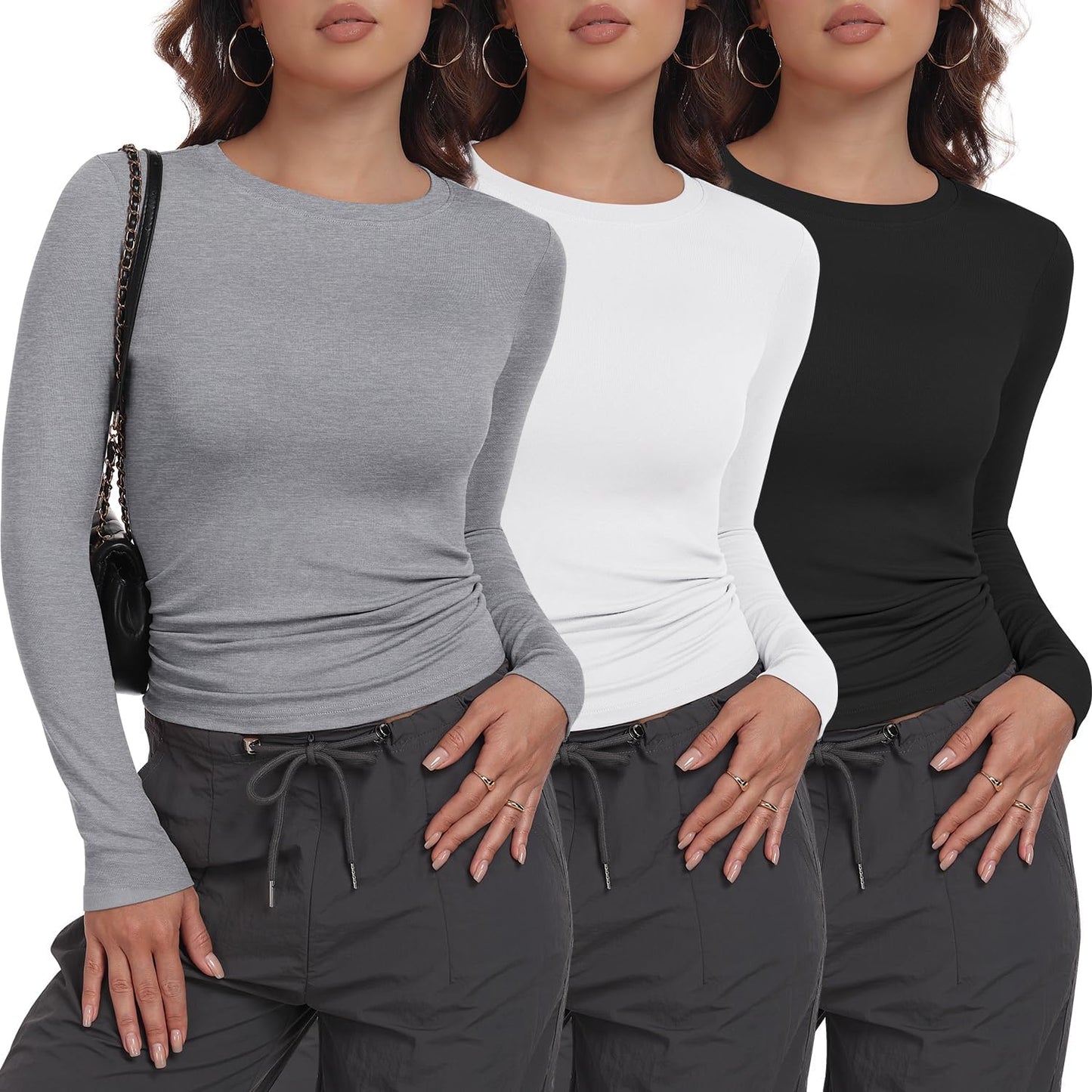 MLYENX 3 Pack Womens Long Sleeve Shirts for Stylish Outfits