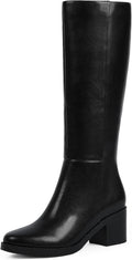 Knee High Boots for Women Black Chunky 2.56in Heel - Dress & Everyday