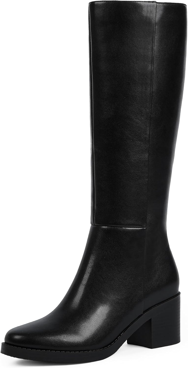 Knee High Boots for Women with Chunky Heel and Side Zipper