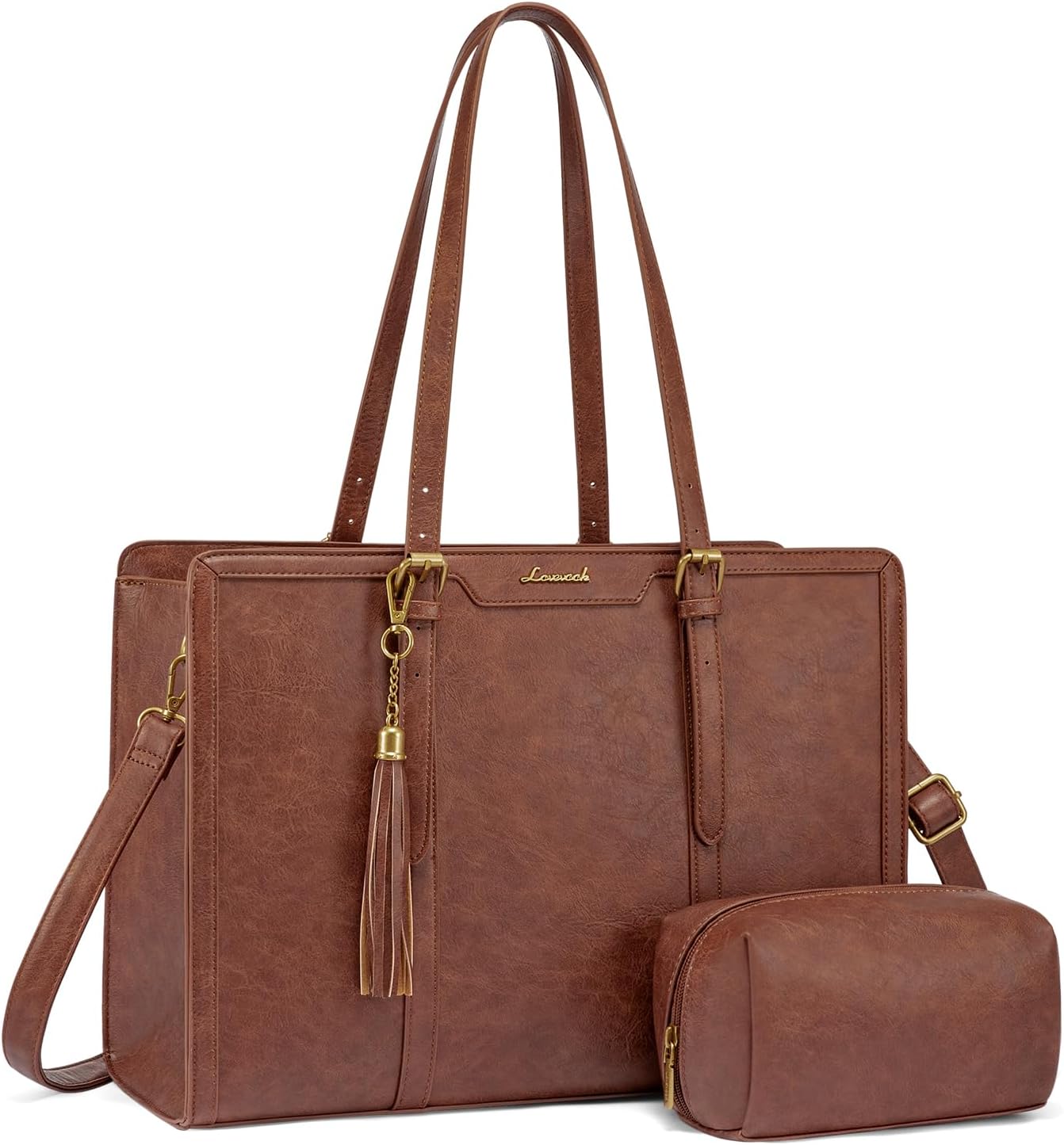 LOVEVOOK Vintage Leather Laptop Tote Bag for Women 17.3 in