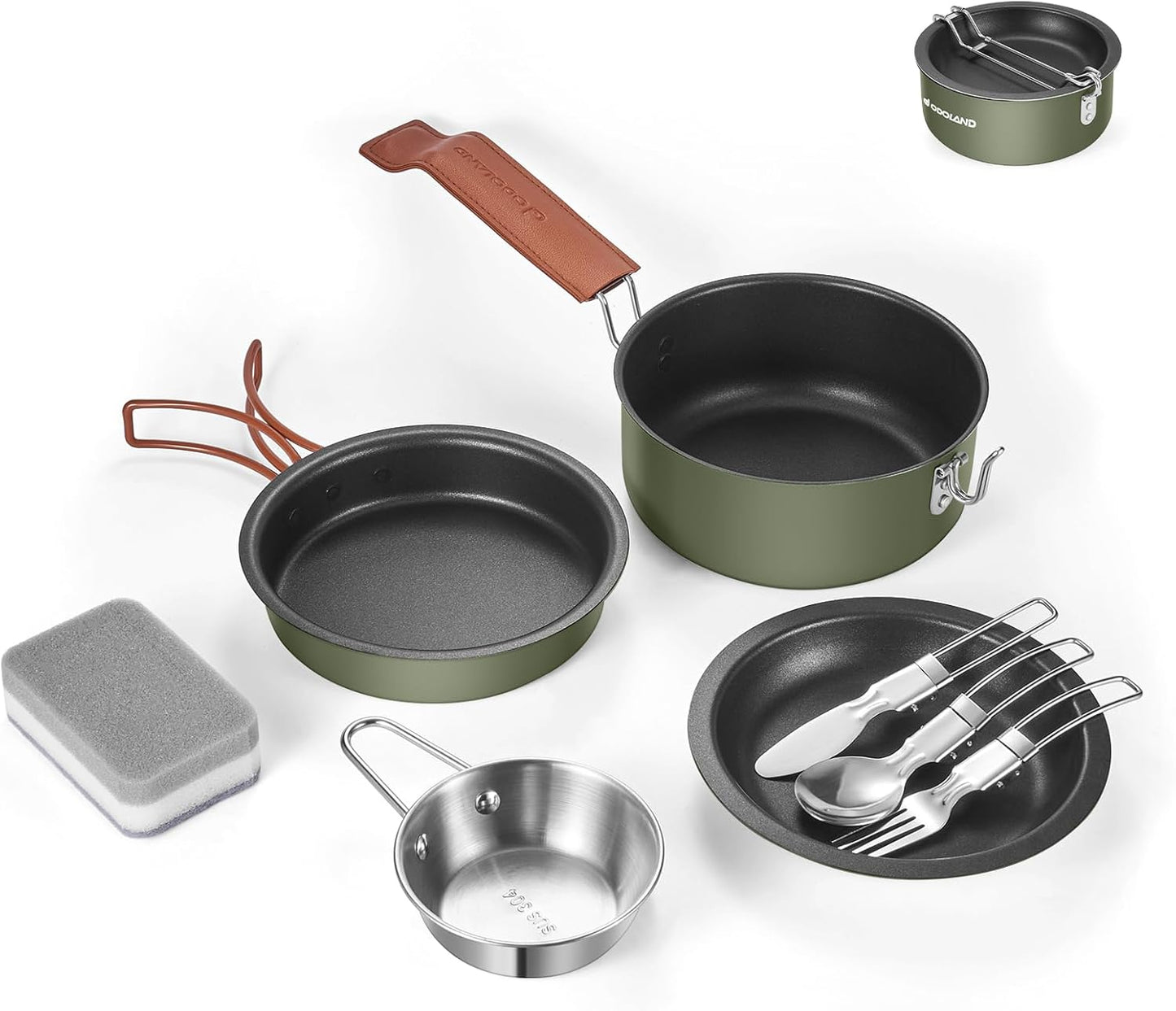 Odoland 10pcs Non-Stick Camping Cookware Set - Outdoor Cooking Essential
