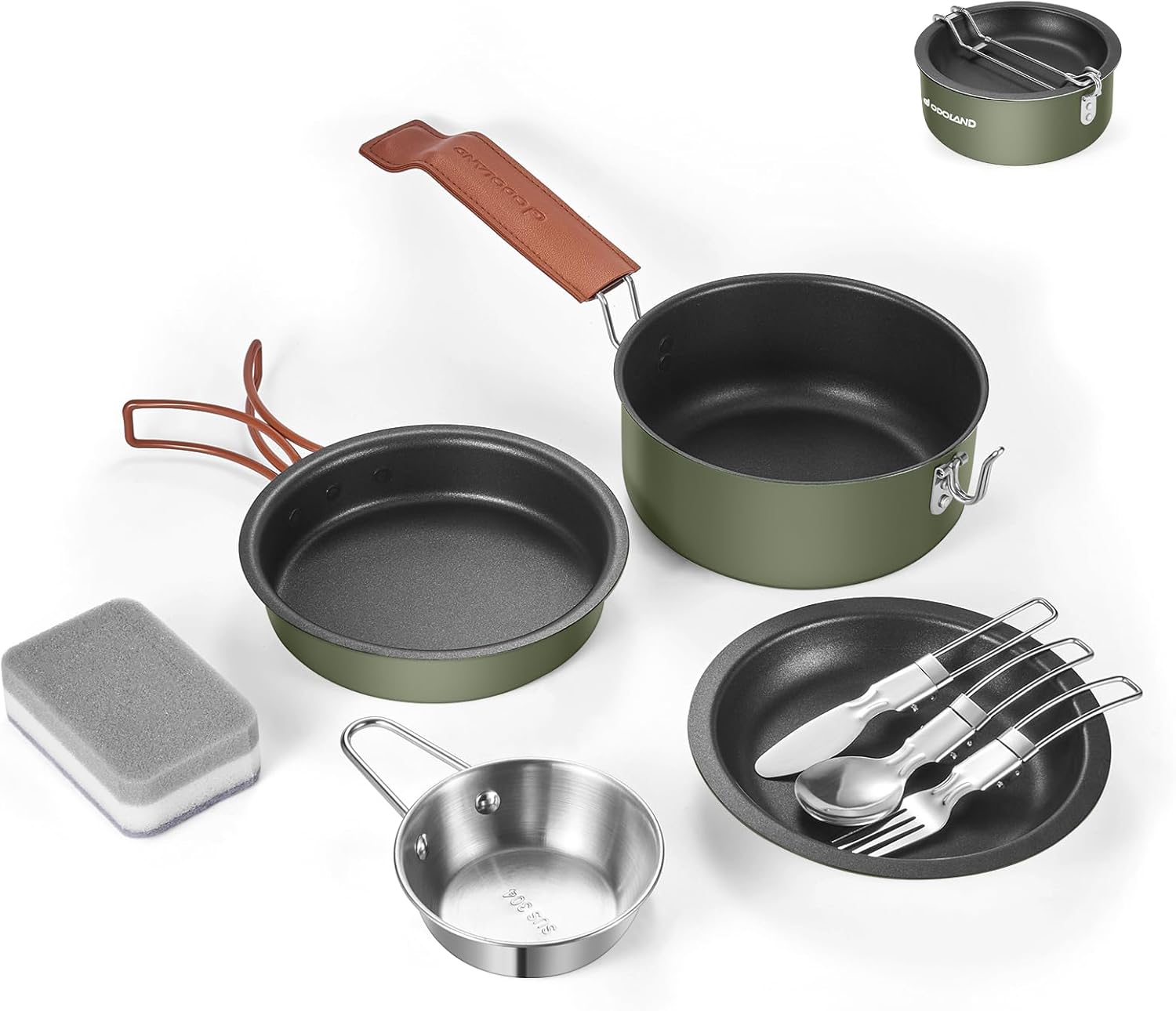 Odoland 10pcs Non-Stick Camping Cookware Set - Outdoor Cooking Essential