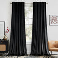 EMEMA Black Velvet Curtains 84 in Length 2 Panels Set - Room Darkening