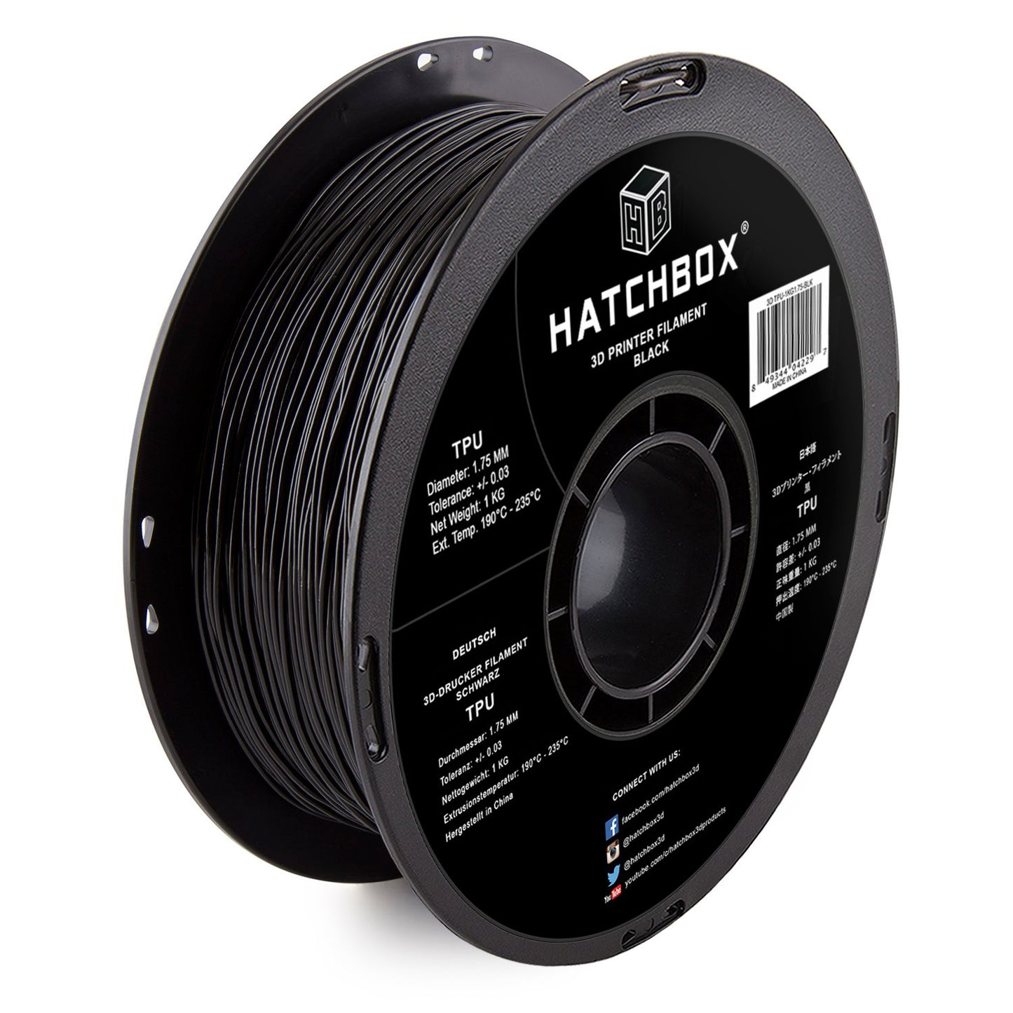 HATCHBOX 1.75mm Black TPU 3D Printer Filament for Flexibility