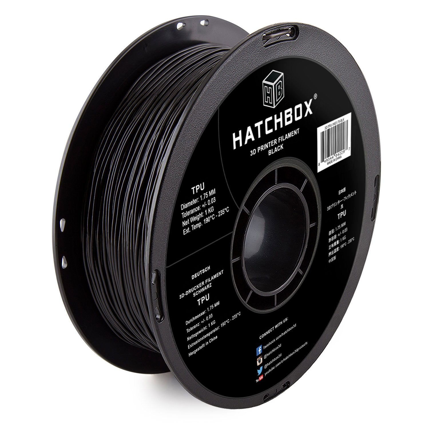 HATCHBOX 1.75mm Black TPU 3D Printer Filament for Flexibility