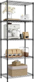 5-Tier Black Metal Storage Shelves - Adjustable Heavy Duty Organizer