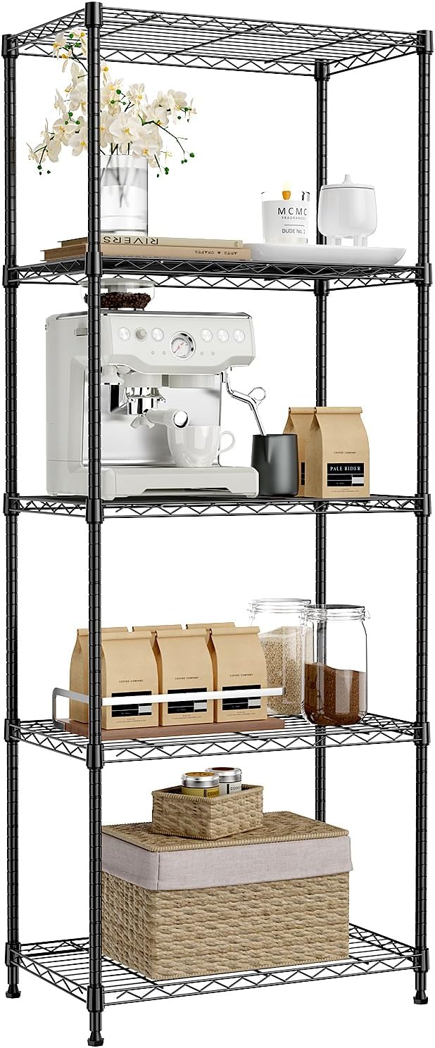 IZEUK 5-Tier Black Metal Storage Shelves for Versatile Use