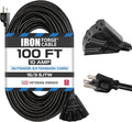Iron Forge Cable 100 Ft Black Extension Cord with 3 Outlets