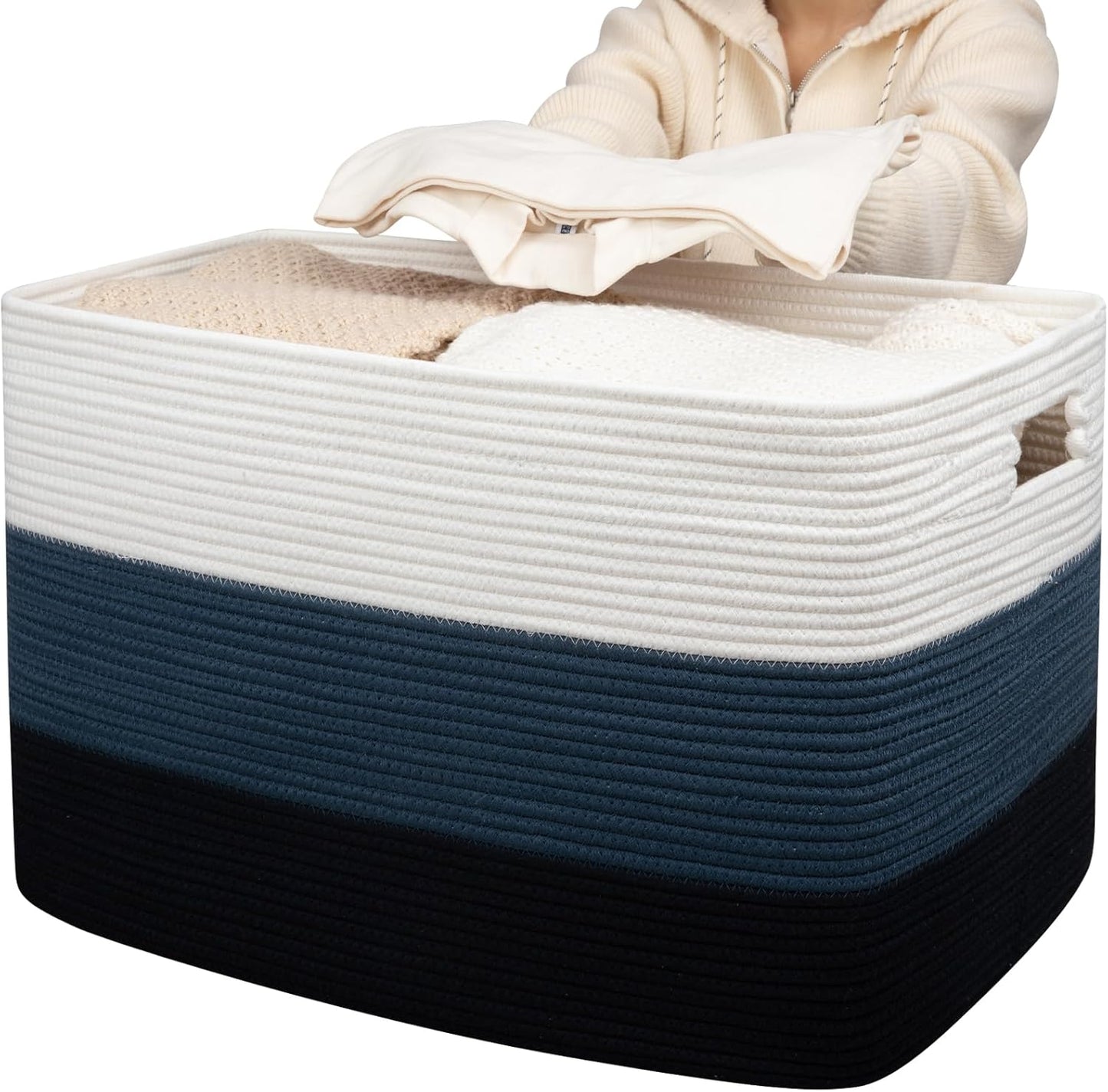 Extra Large Blanket Basket for Storage - Woven Cotton Rope