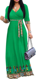 Plus Size Womens Casual Summer Maxi Dress - Wrap V Neck Sundress