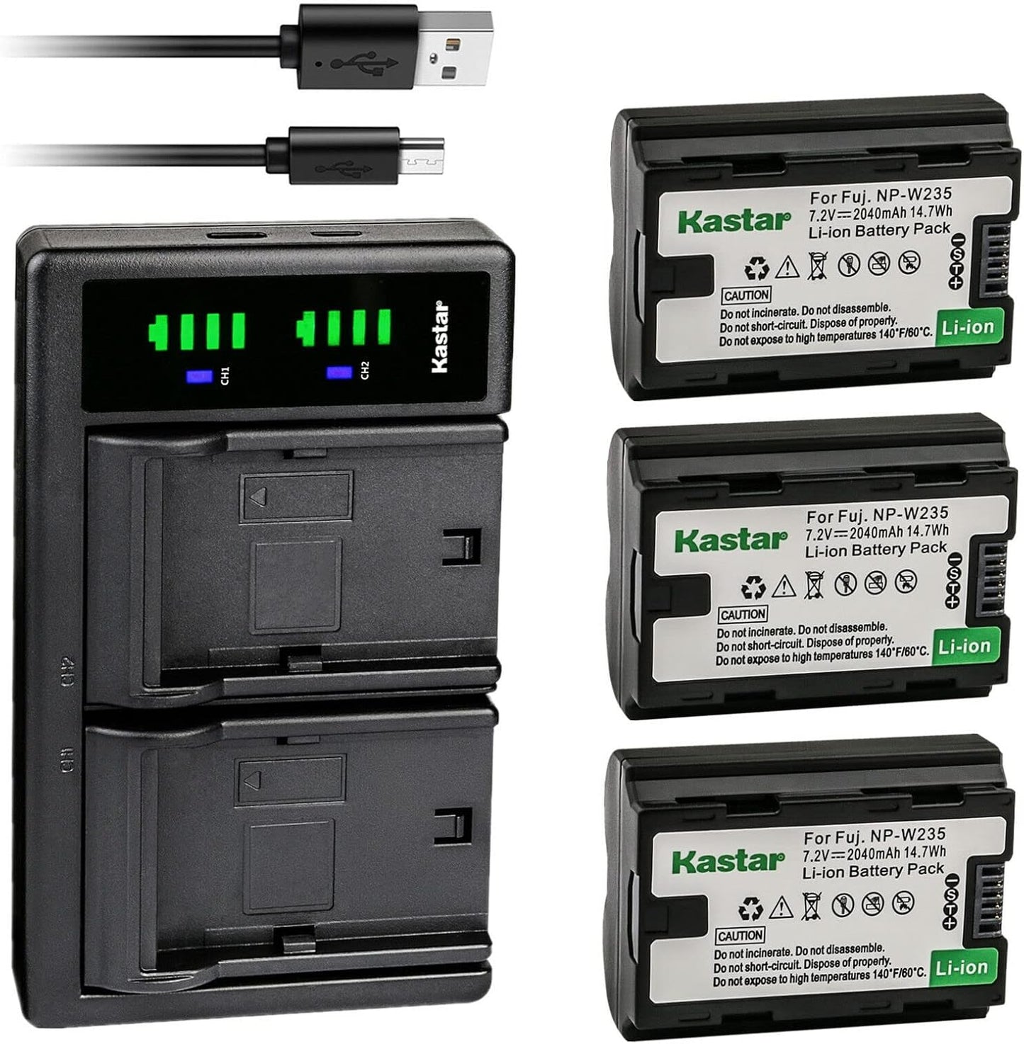 Kastar NP-W235 Battery 3-Pack with USB Charger for Fujifilm