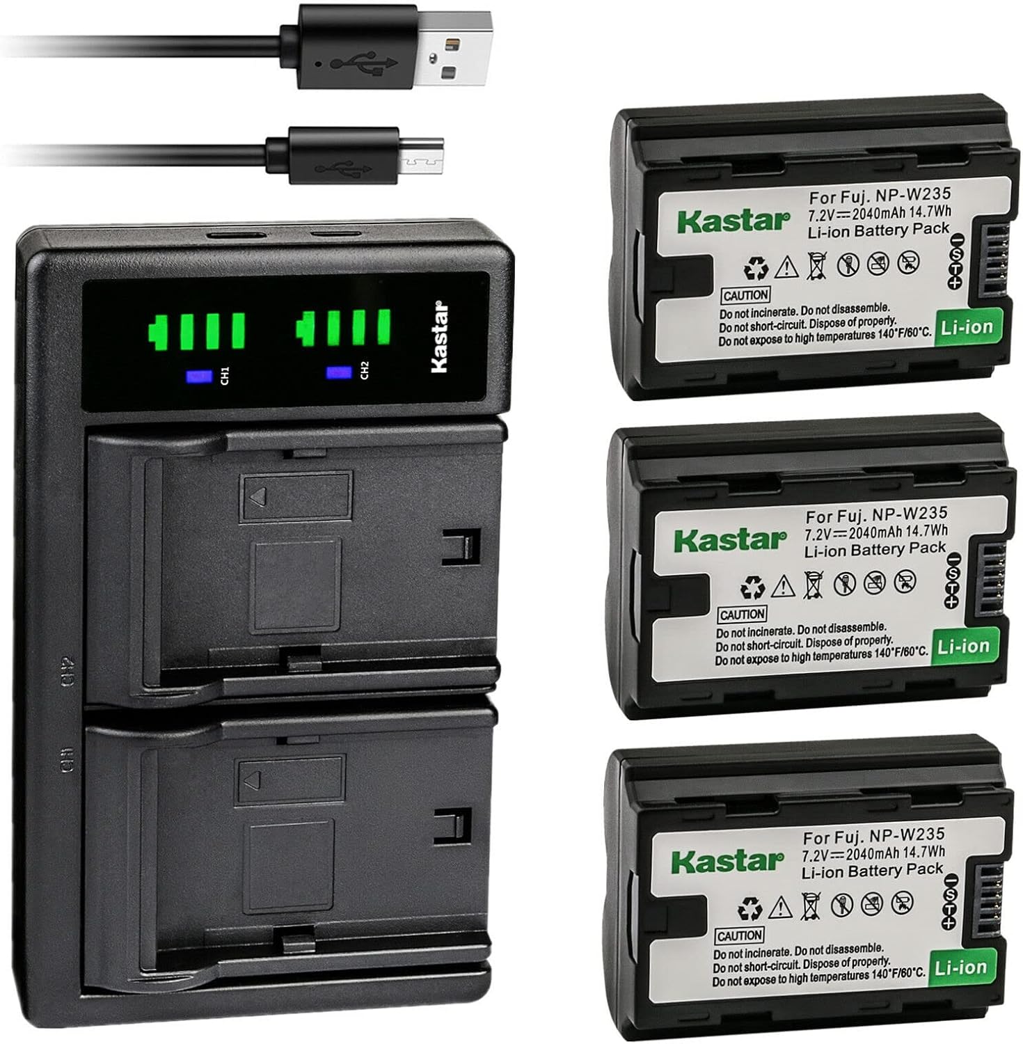 Kastar NP-W235 Battery 3-Pack with USB Charger for Fujifilm