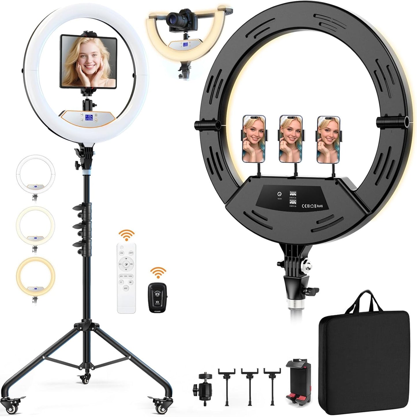 18in Foldable Ring Light with Stand for iPhone and iPad Use