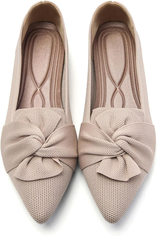 Pointed Toe Ballet Flats with Bow for Women's Comfort and Style