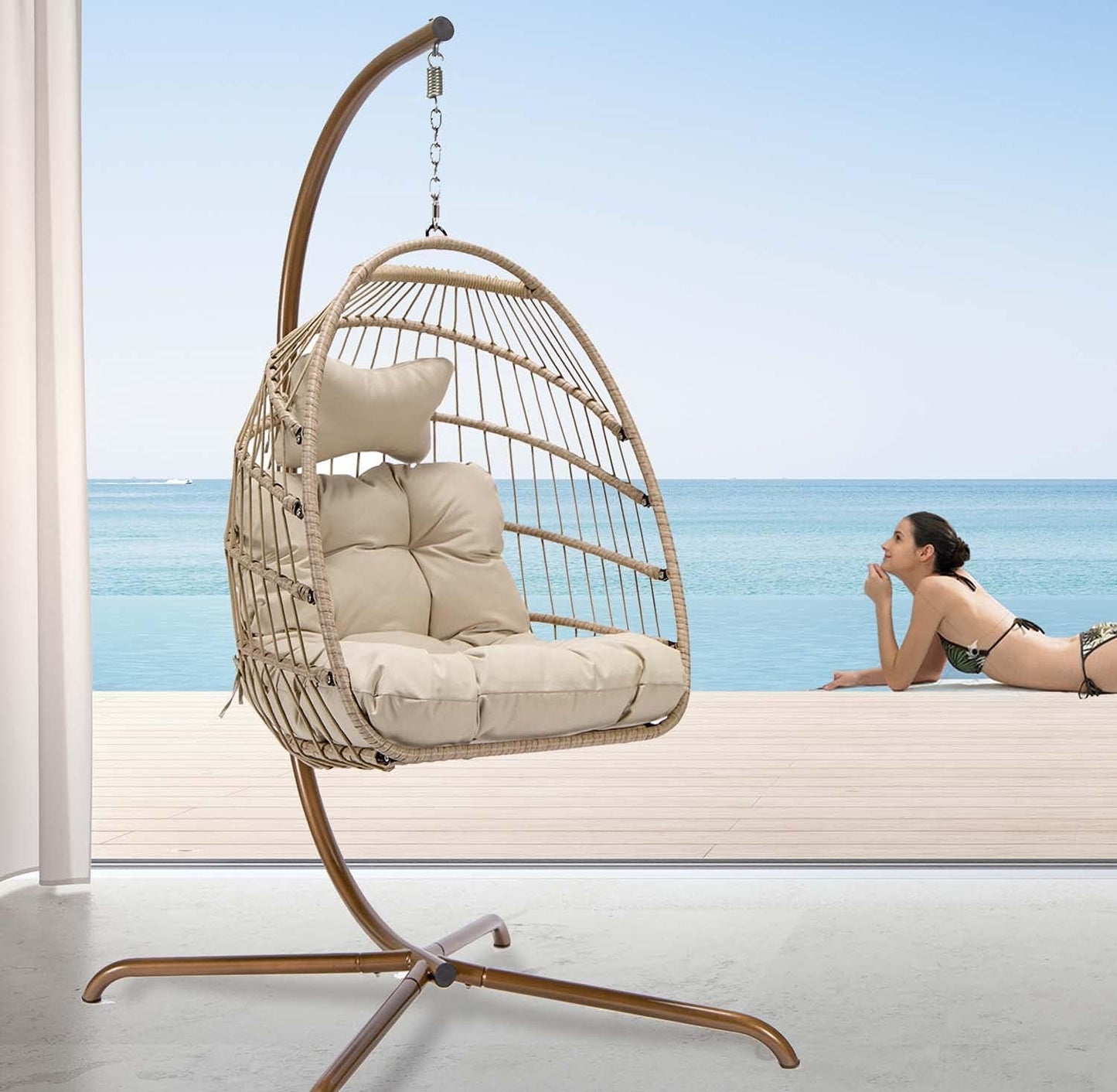 NICESOUL Hanging Egg Chair with Stand for Indoor Outdoor Use