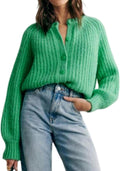 Women's Casual Long Sleeve Crewneck Button Down Cardigan - Versatile