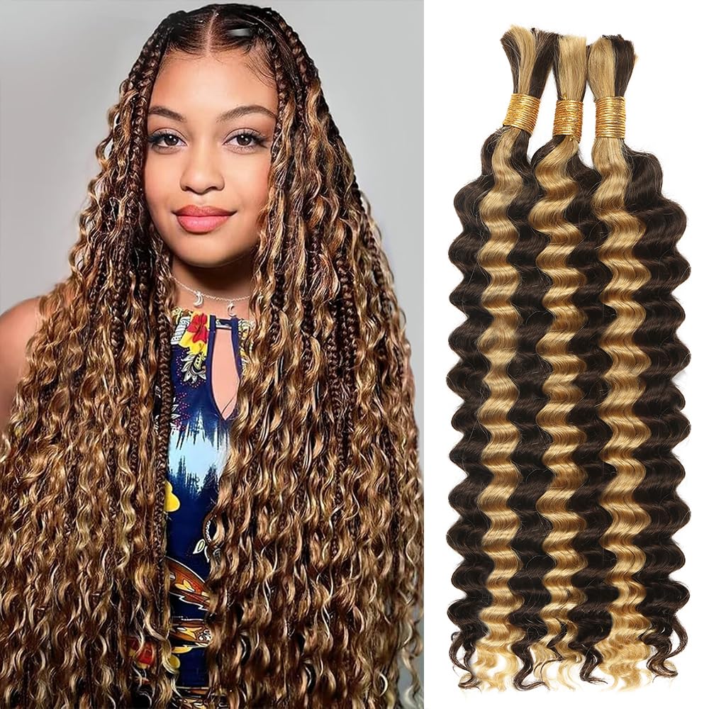 Human Braiding Hair for Boho Braids - 14 Inch Highlight Waves