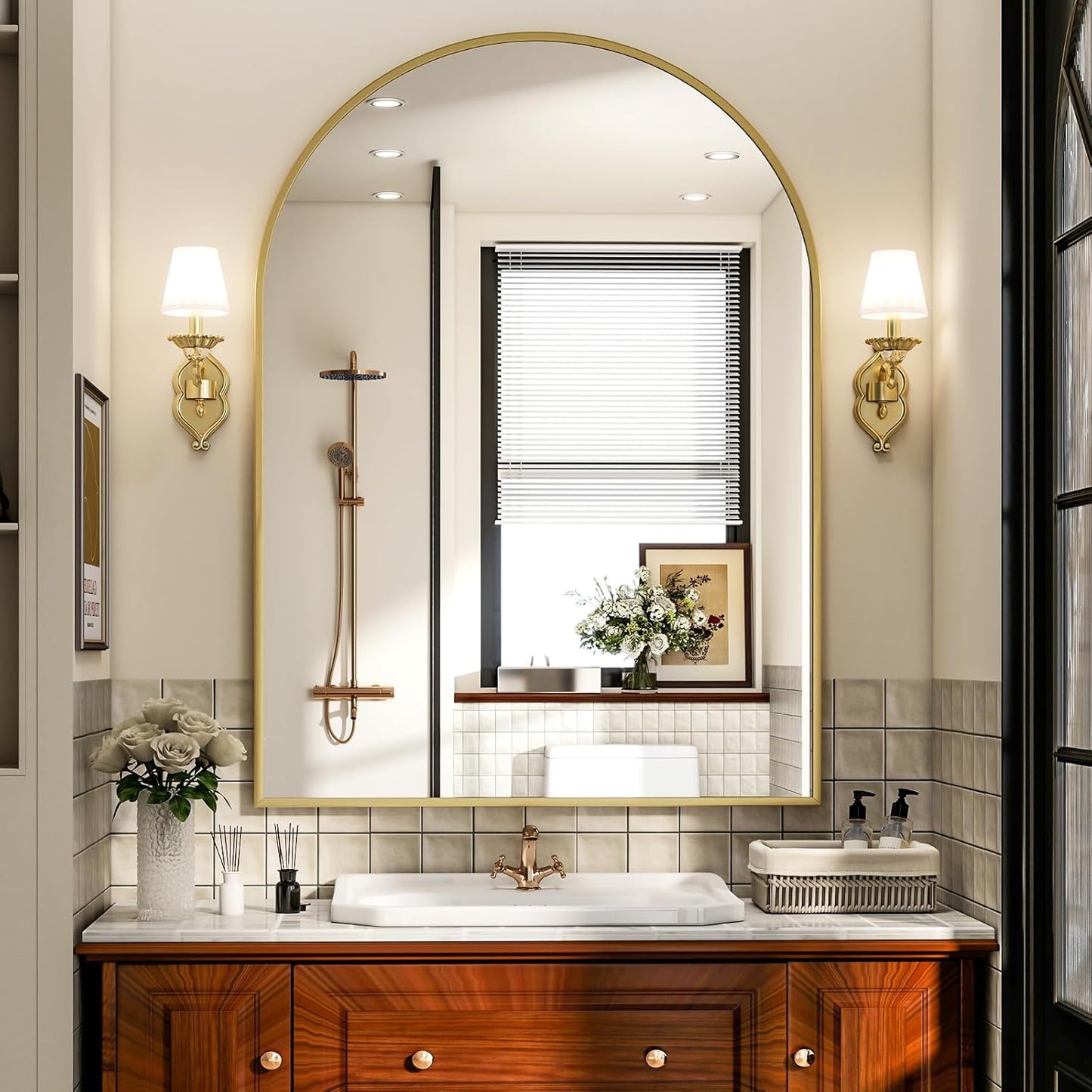 Arched Bathroom Mirror 36x48 Inch - Stylish Wall Mounted Design