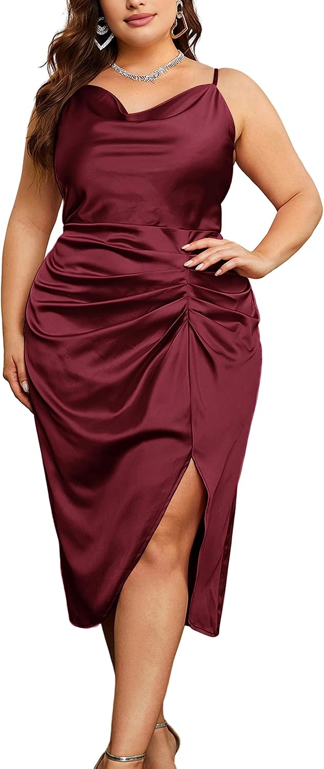 KIMCURVY Women's Plus Size Satin Dress for Parties and Dates