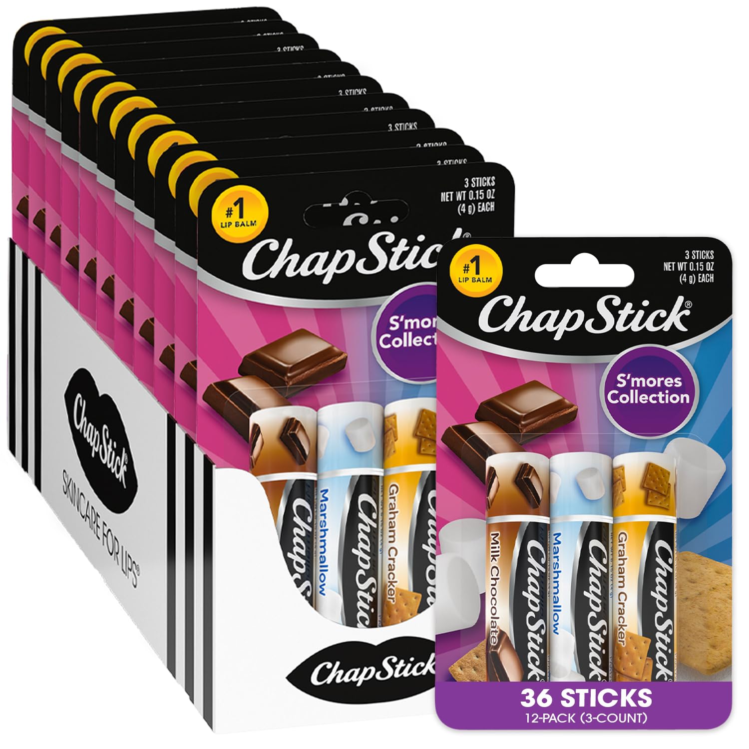 ChapStick Lip Moisturizer SMores Collection 3-Packs for Soft Lips
