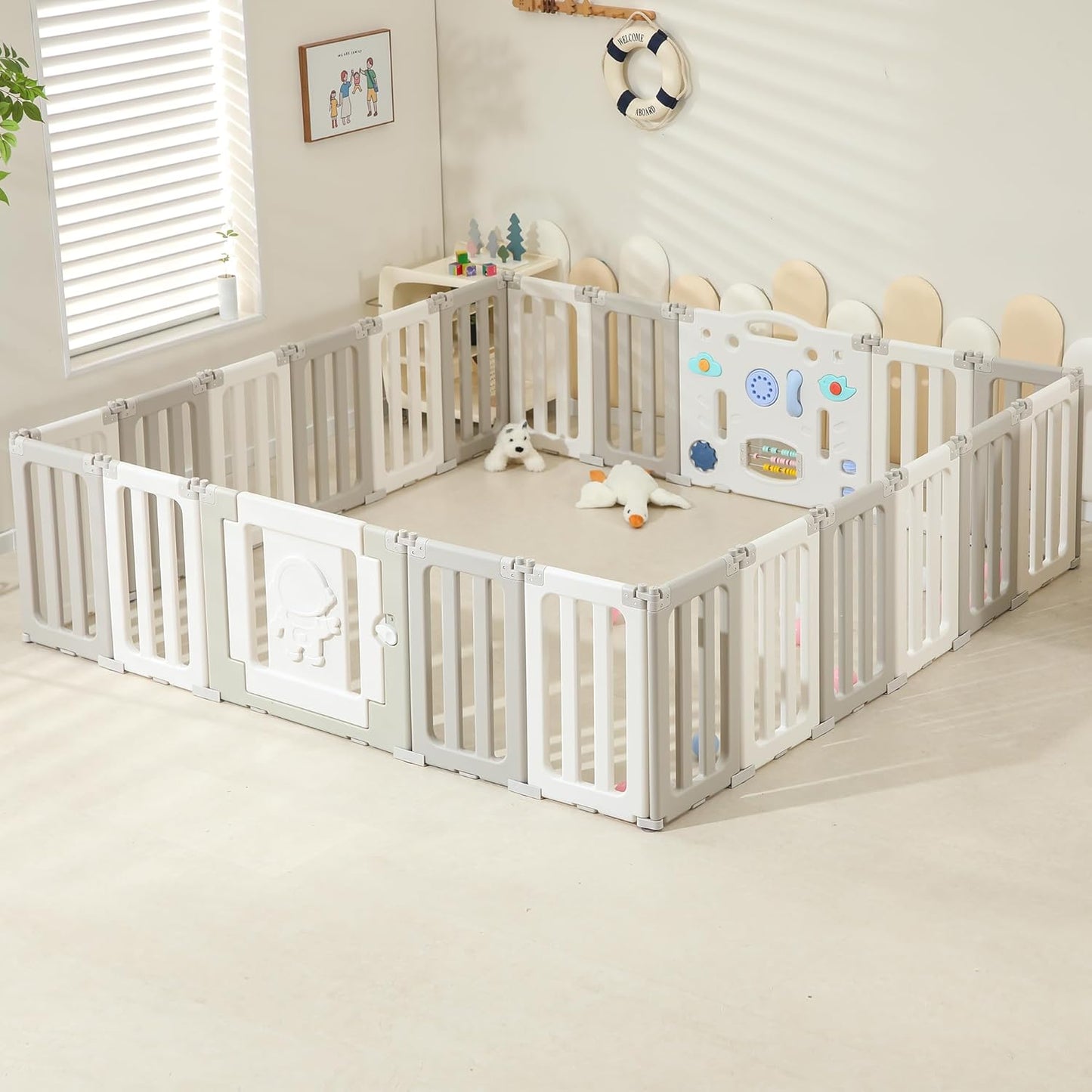 Extra Large Foldable Playpen for Safe Baby Play - Grey
