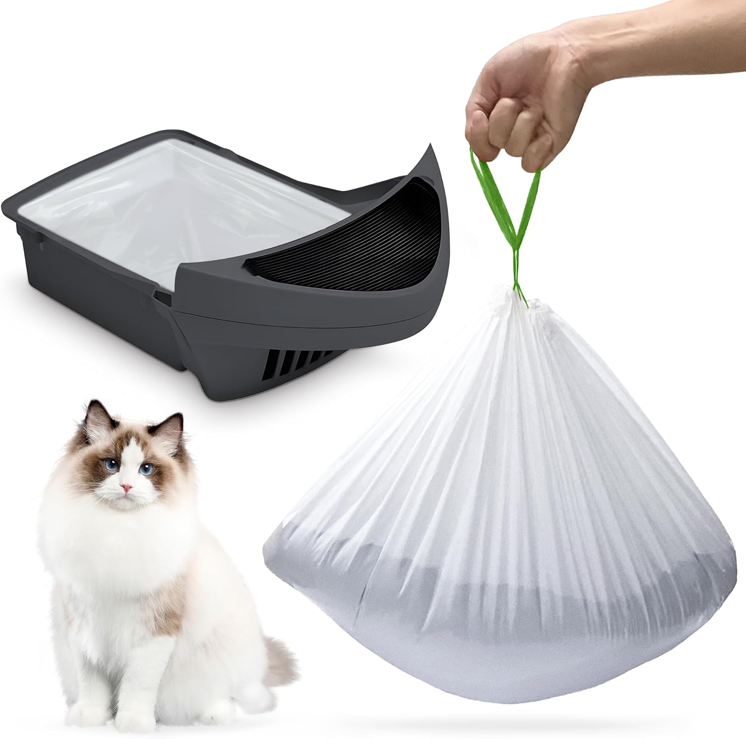 60 Pack Cat Litter Box Liner Bags - Easy Cleanup!