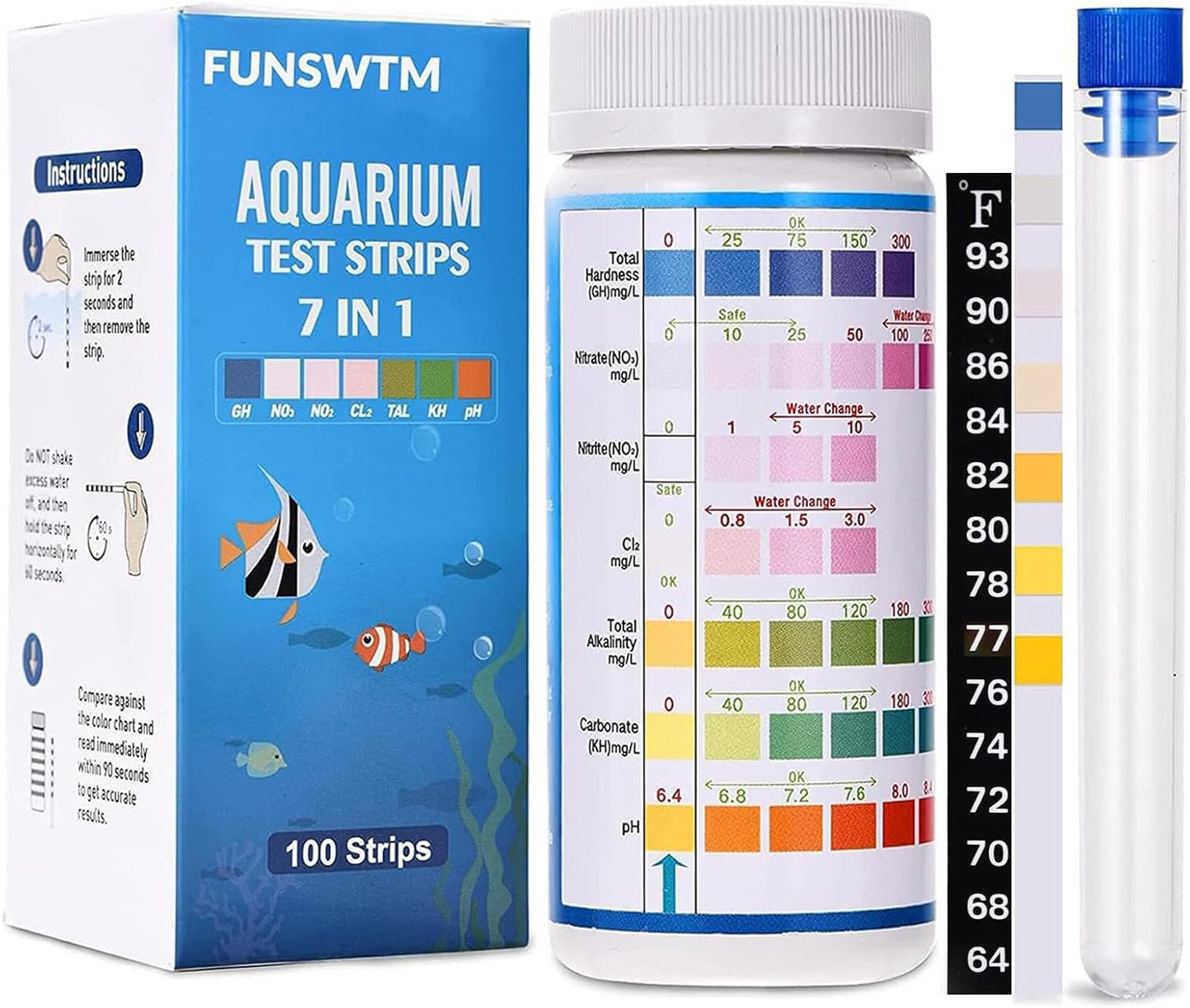 7-in-1 Aquarium Test Strips: Accurate Water Testing Kit - 100 Strips