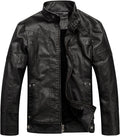 WULFUL Men's Vintage Stand Collar Leather Jacket for All Seasons