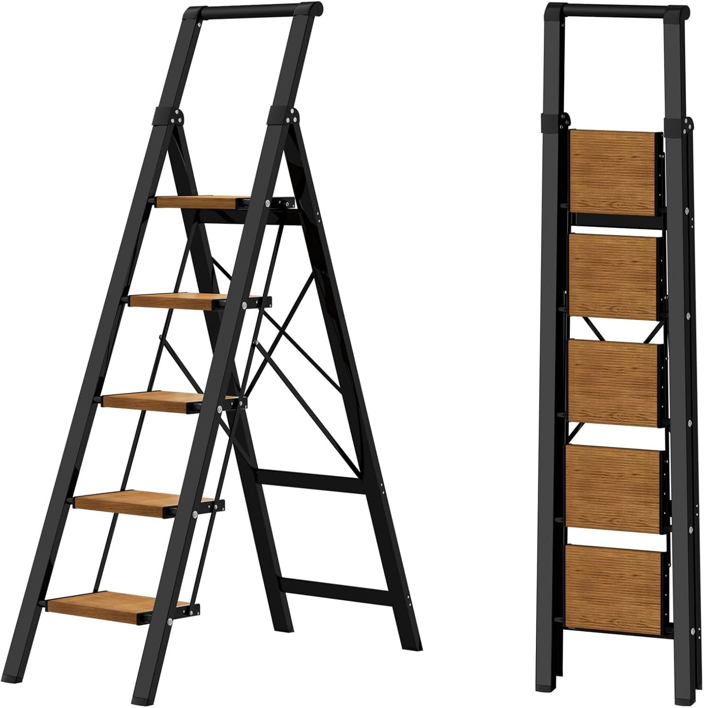 HillhutApex 5 Step Foldable Aluminum Step Ladder for Home Use