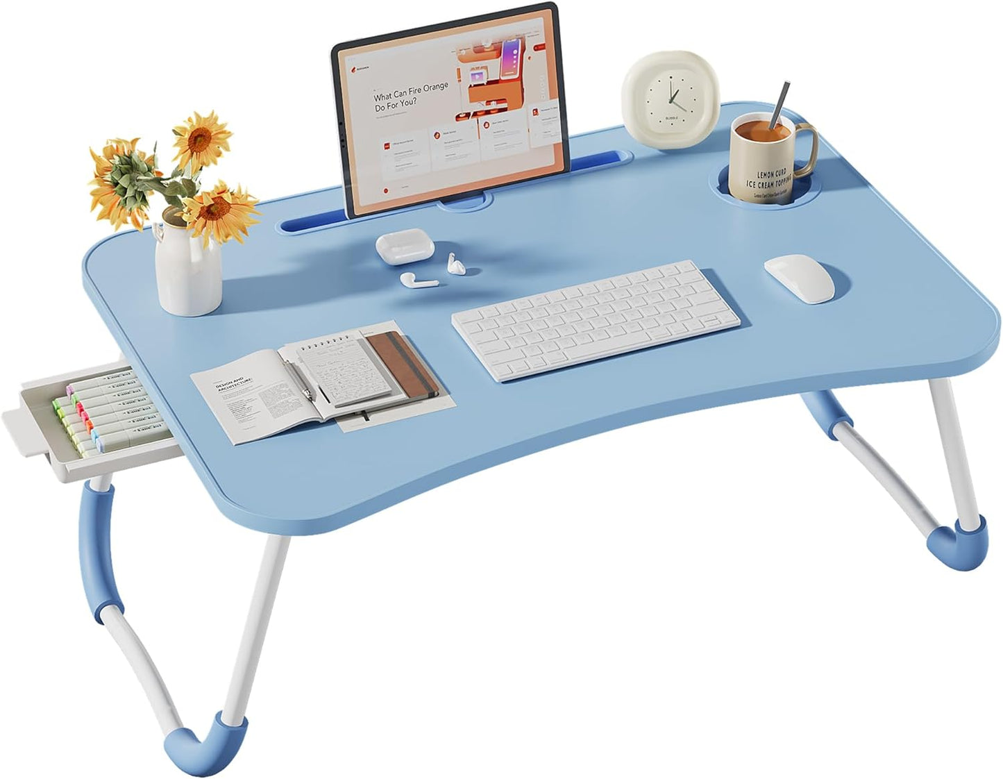 Lap Desk Bed Trays for Eating and Laptops - Portable Blue Tray