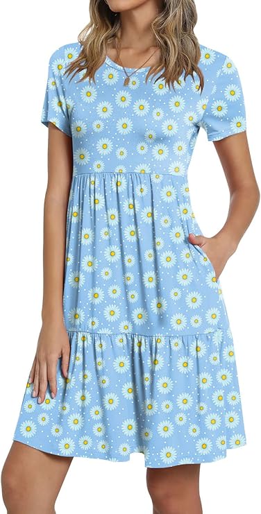 TAOHUADAO Women's Casual Ruffle Swing Dress with Pockets