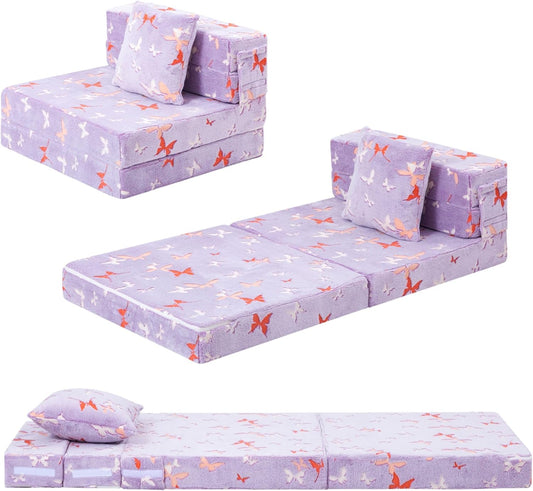 MeMoreCool Foldable Futon Chair Bed for Kids, Glow Tri-fold Sofa