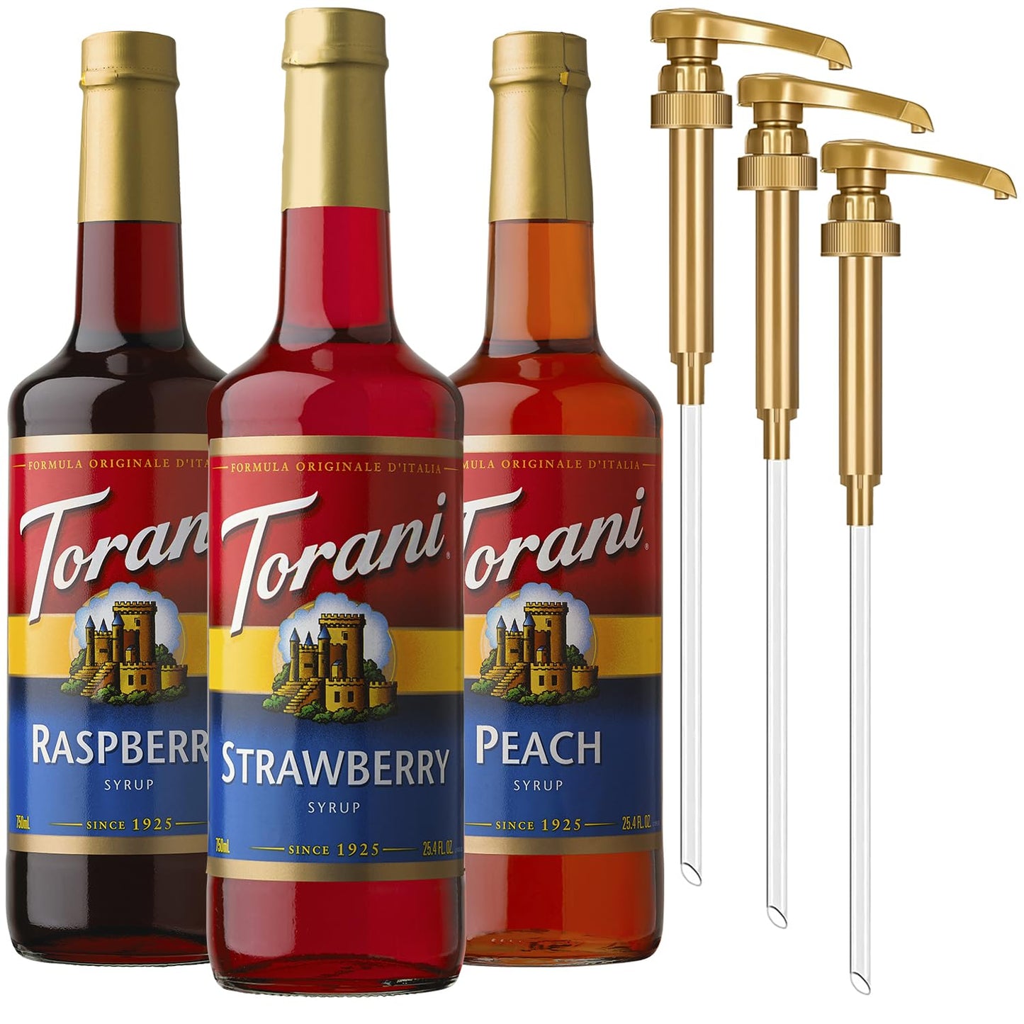 Torani Strawberry, Peach, Raspberry Syrup Variety 3-Pack Delight