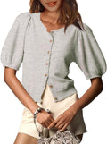 Womens Puff Short Sleeve Cardigan Lightweight Button Down - Summer is