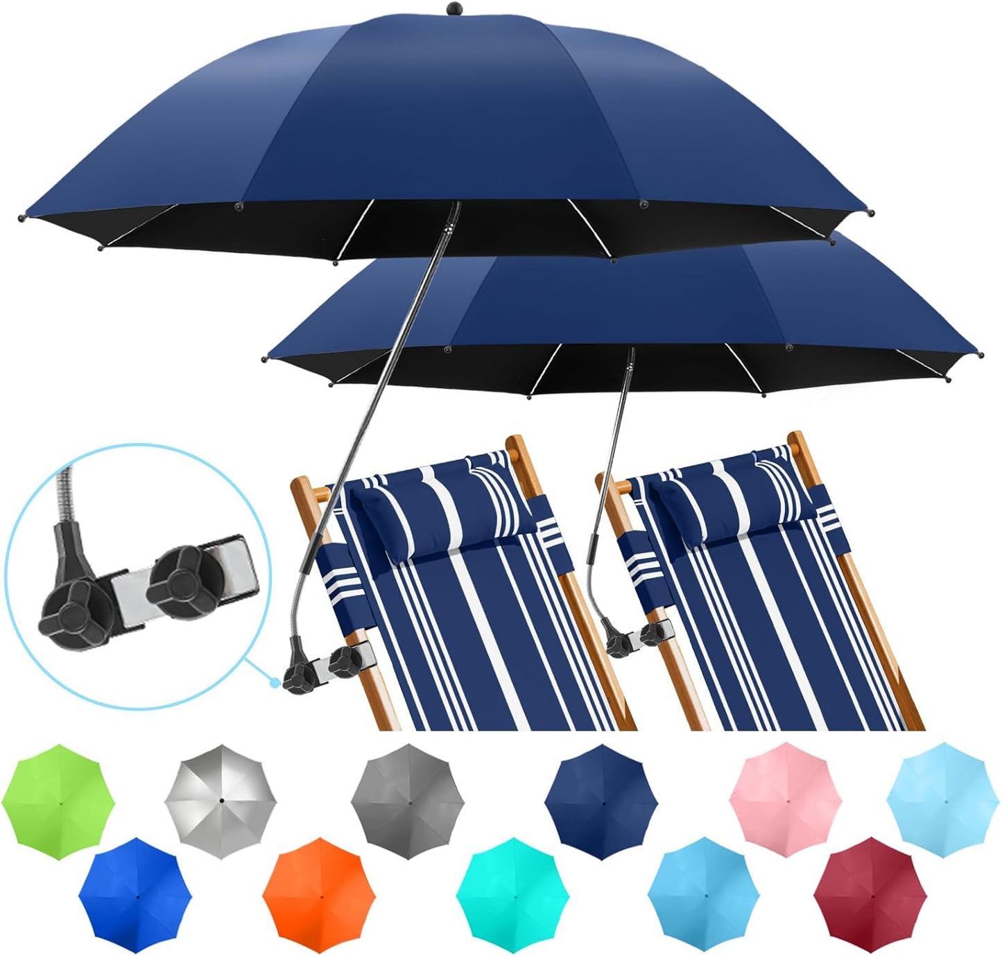 2 Pack Beach Umbrella with Clamp for Ultimate Sun Protection