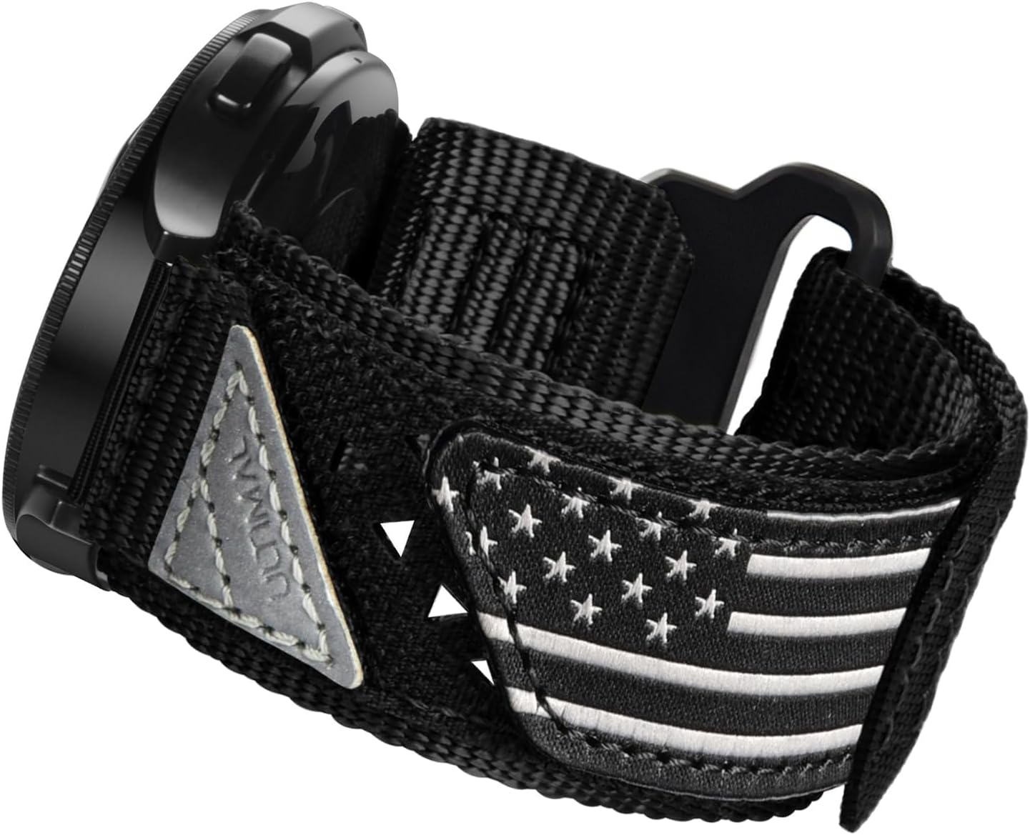 Ultimal Nylon Sports Strap | Compatible with Samsung Galaxy Watches | Black USA Flag | Adjustable Fit