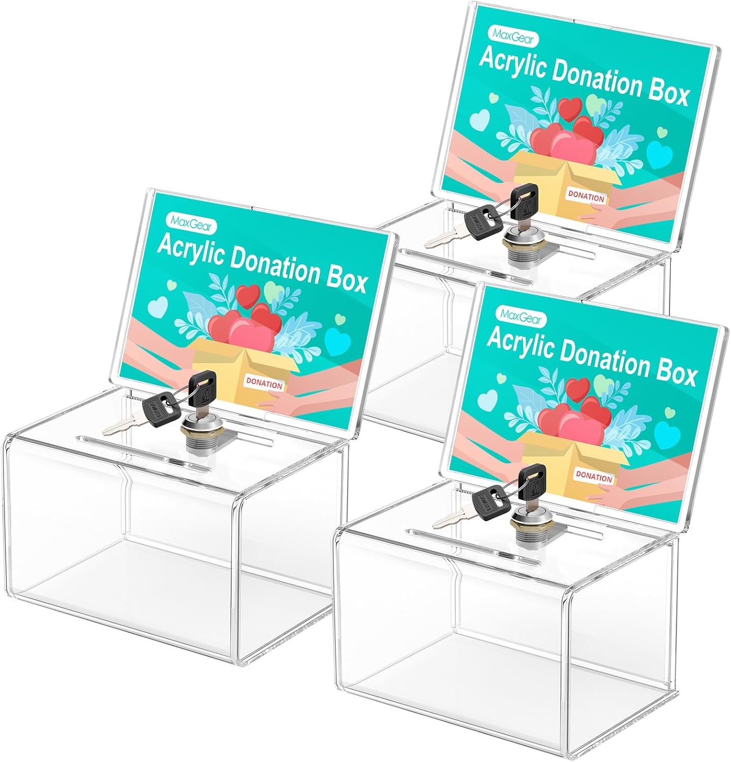 MaxGear Acrylic Donation Box with Lock for Voting and Charity