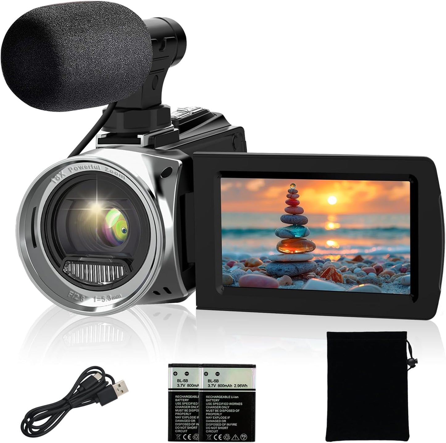 4K 48MP Digital Vlogging Camera with 18x Zoom and Microphone