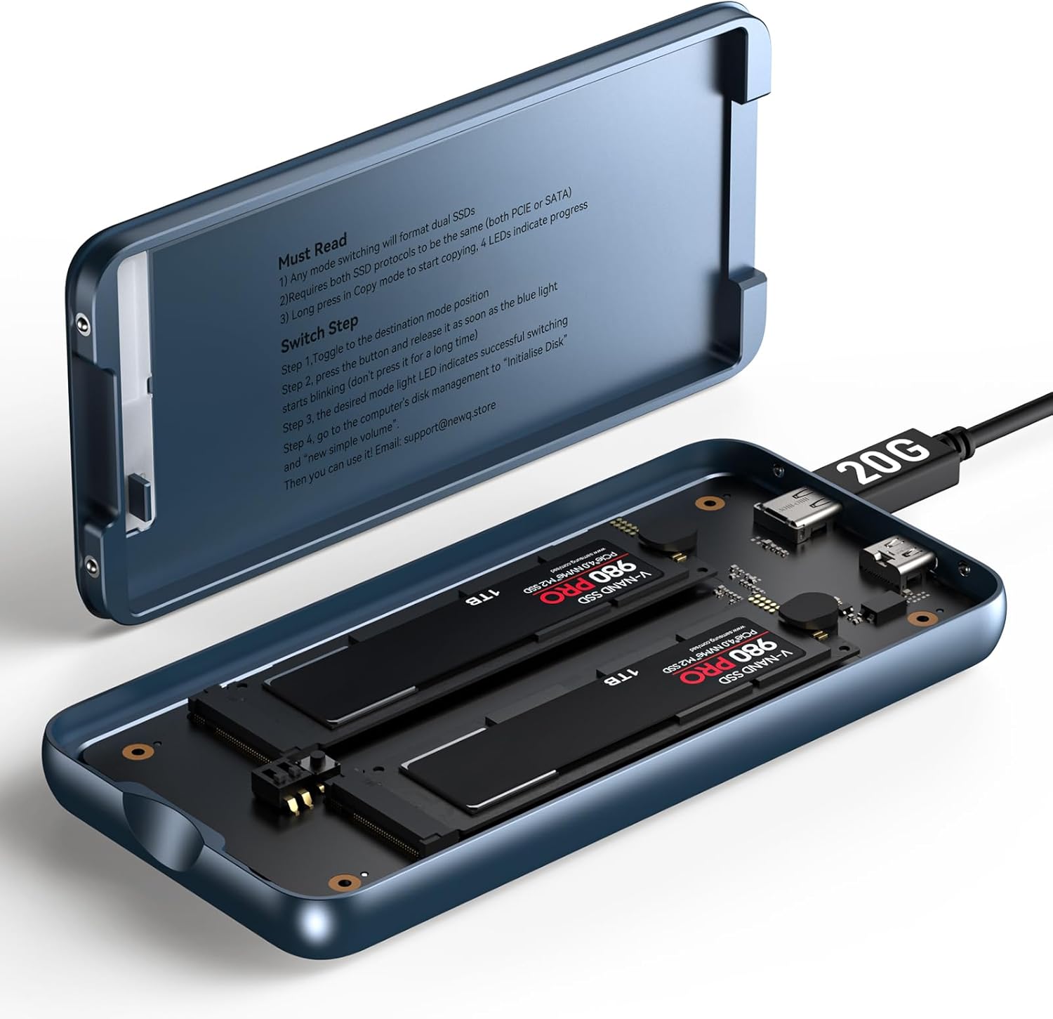 Dual Bay Raid SSD Enclosure with Clone Mode & RAID Options