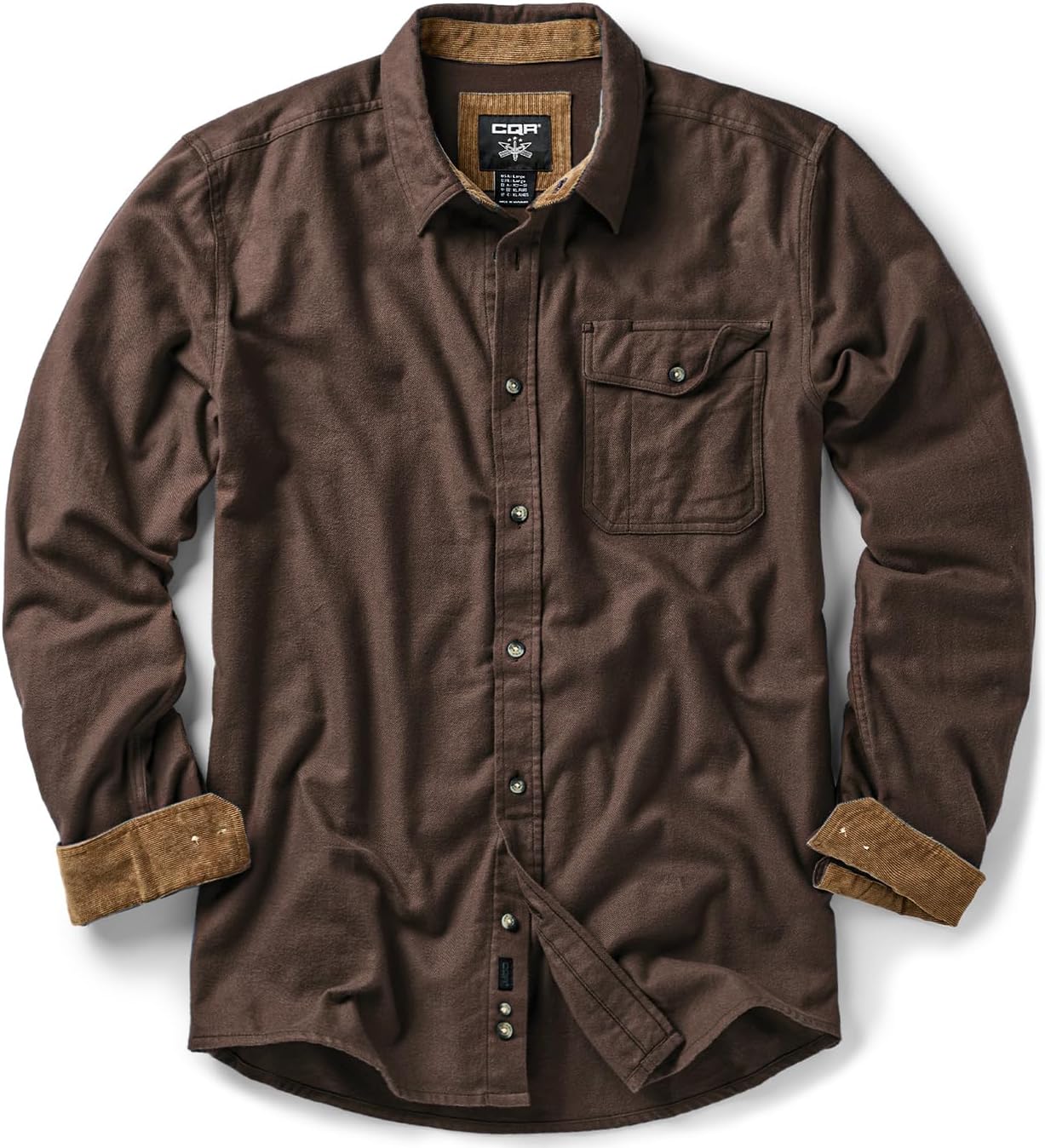 CQR Men's 100% Cotton Flannel Shirt for Outdoor Comfort