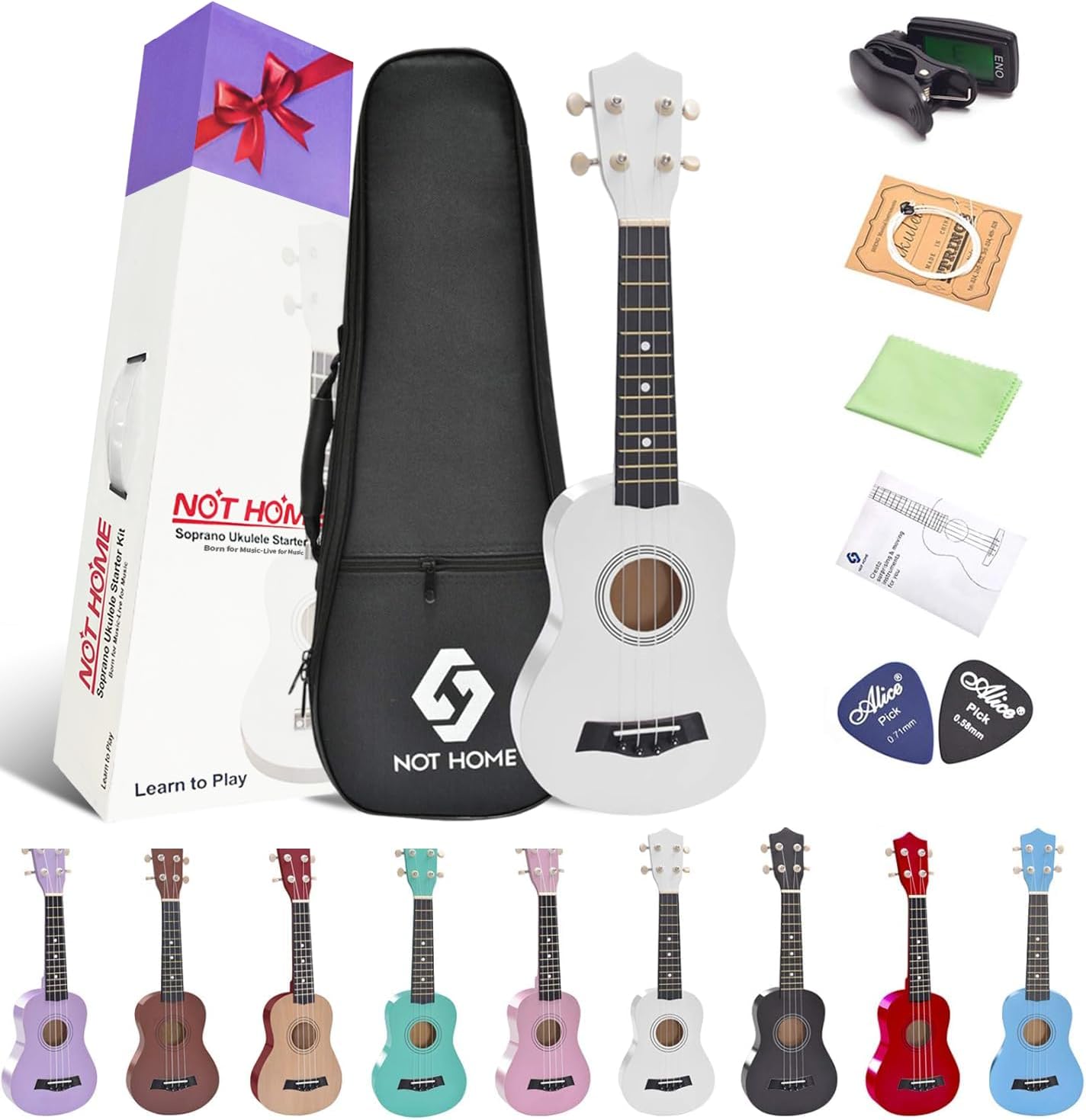 Soprano Ukulele Beginner Pack for Kids, 21 Inch Basswood