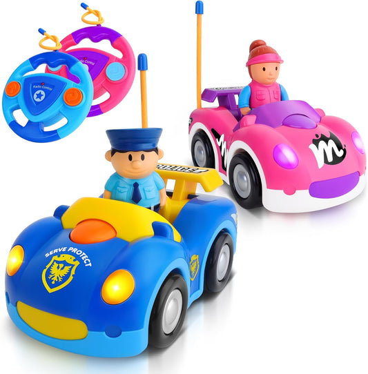 Remote Control Cars Set - Police & Race Cars for Toddlers, LED Lights, Music