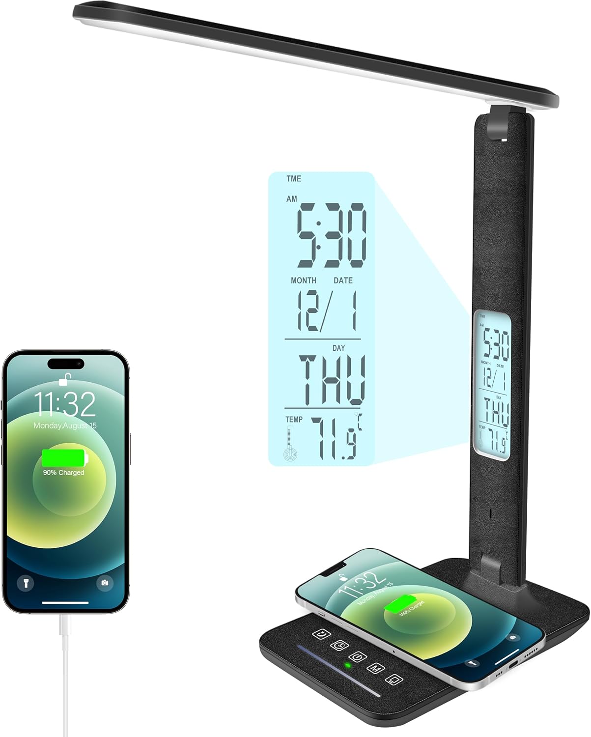 Desk Lamp with Wireless Charger and Smart LED Display Features