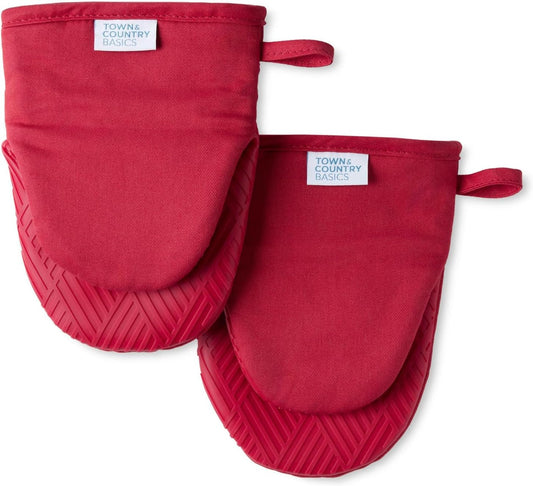 Premium Heat-Resistant Silicone Oven Mitts 2-Pack - 500F Non-Slip Grip, Red
