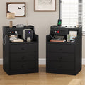 ADORNEVE Night Stand Set 2 Black - Bedside Tables with Charging