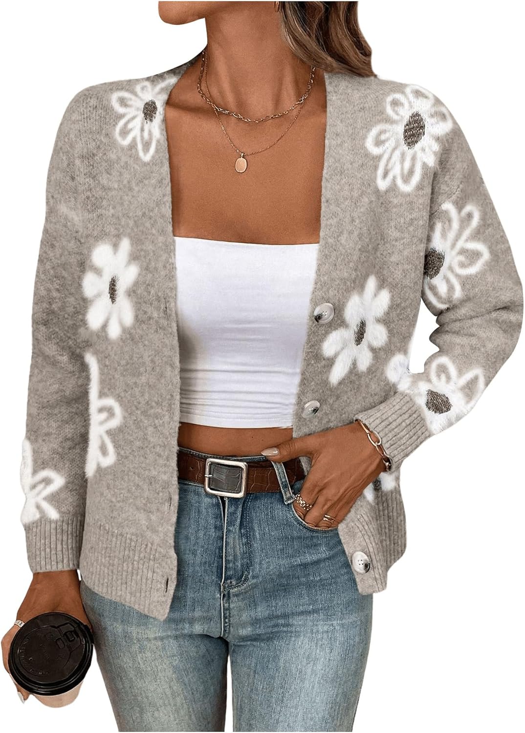 Floral Print Button Down Cardigan for Women - Stylish Knit Wear