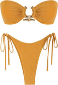 Metal Ring Bandeau Bikini Set Tie Side High Cut 2 Piece Swimsuit