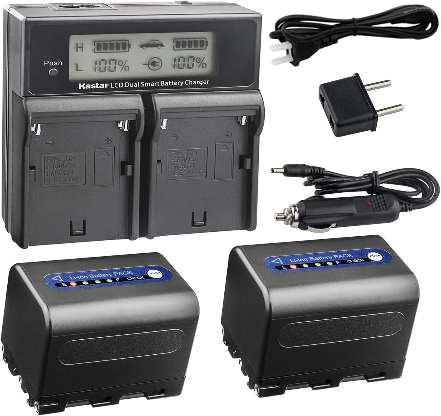 Kastar LCD Dual Smart Fast Charger & 2 Batteries for Sony Cameras