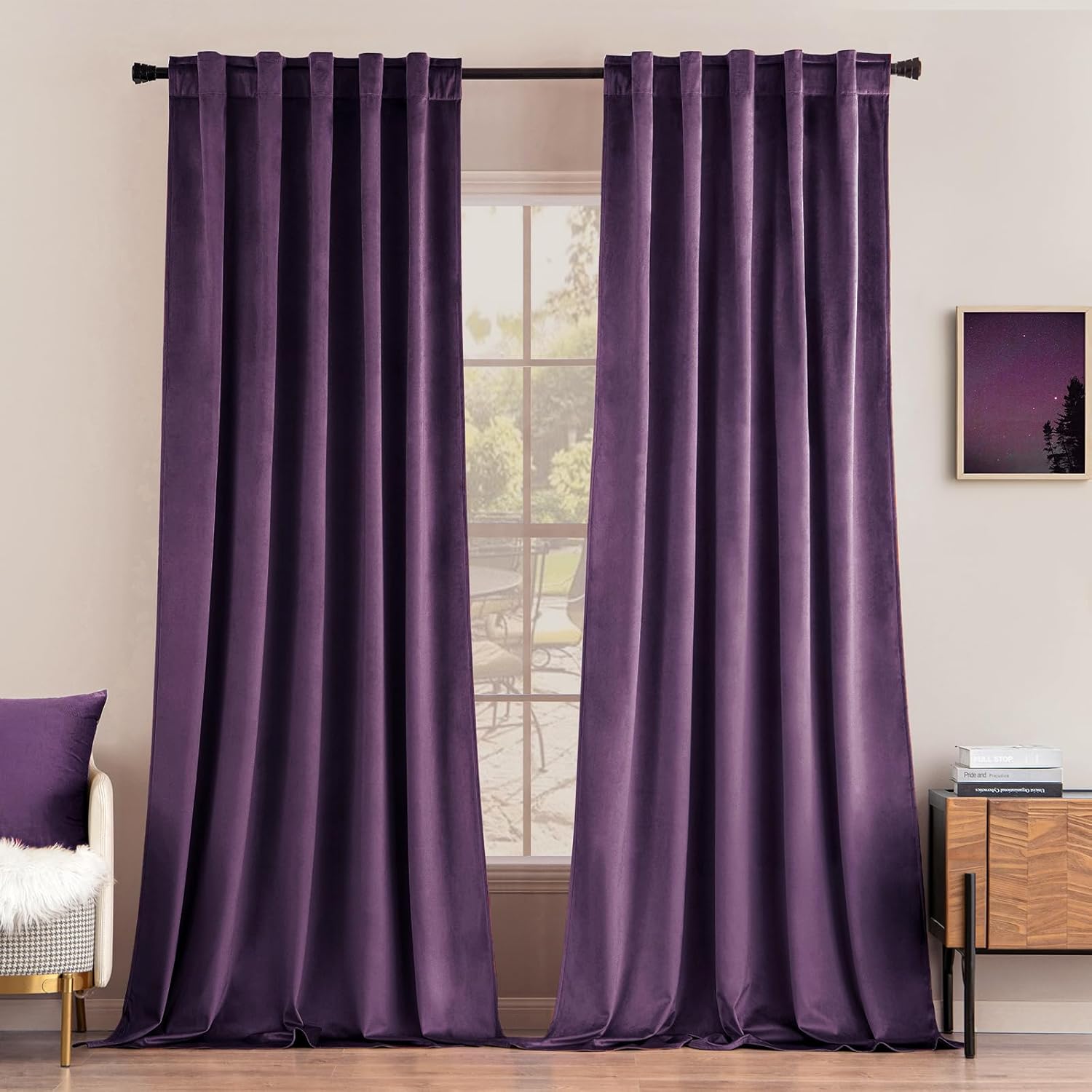 MIULEE Purple Velvet Curtains - Luxury Blackout Drapes 84 in