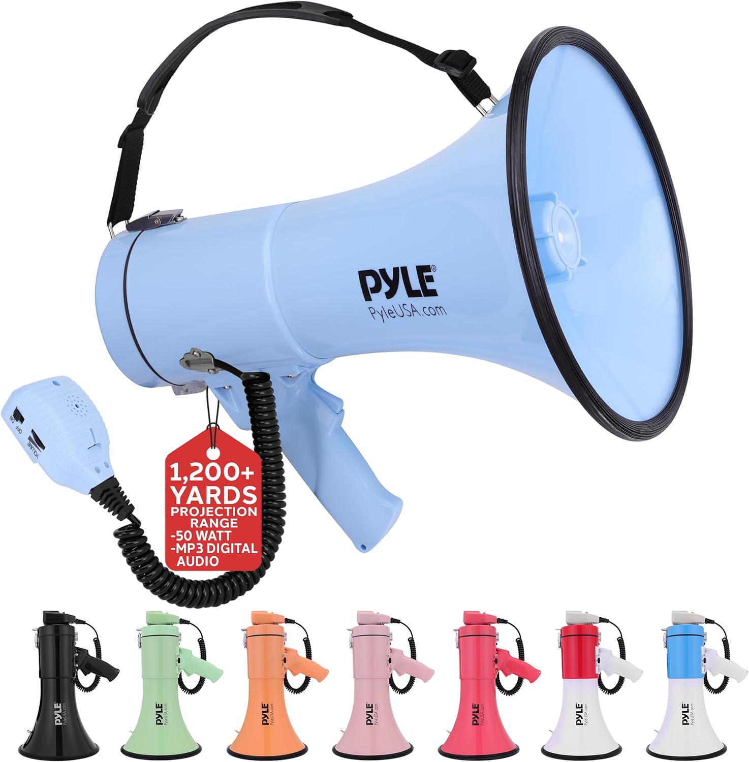 Pyle 50W Megaphone Bullhorn with Siren and Adjustable Volume